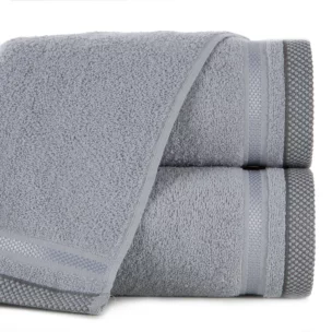 Ręcznik 30x50 cm bawełniany kolor srebrny z bordiurą w paski 500 g/m2 ABBIE