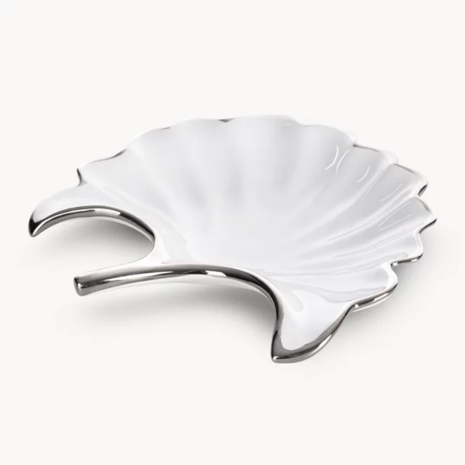 Patera ceramiczna biało-srebrna w kształcie liścia 21x20x4 cm ABBI
