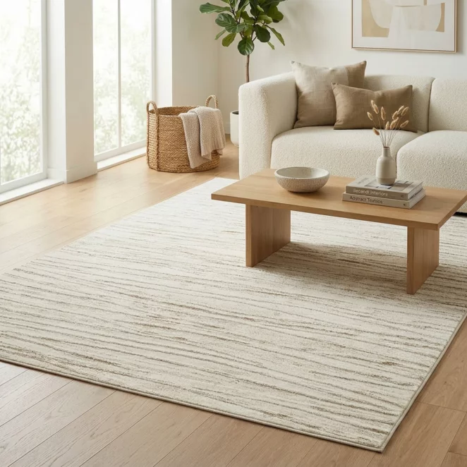 Dywan 60x100 cm kremowo, biały z wypukłym falowanym wzorem NOVA5