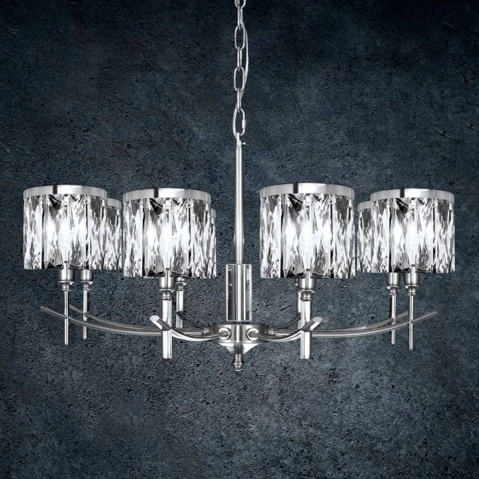 Lampa wisząca do salonu transparentno, srebrna  z kryształkami, z regulacją wysokości 75 x 150 cm KRYSTAL