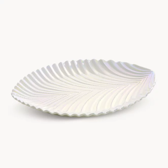 Patera ceramiczna dekoracyjna perłowa z wytłaczanym wzorem 28x22x3 cm NELA