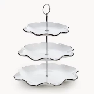Patera ceramiczna dekoracyjna biało-srebrna trzypiętrowa  30x21x54 cm AUREN