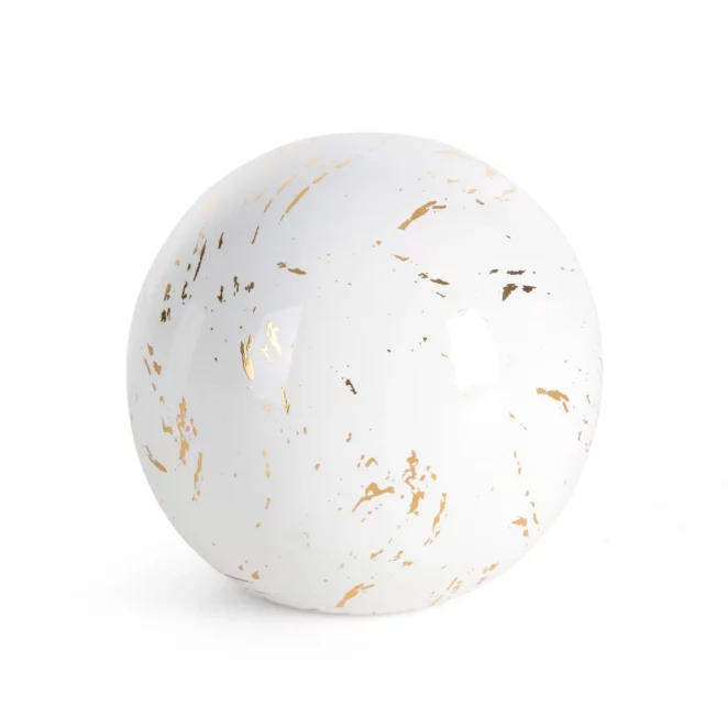 Kula ceramiczna biało-złota  zdobiona przecieranym wzorem średnica 10x10 cm