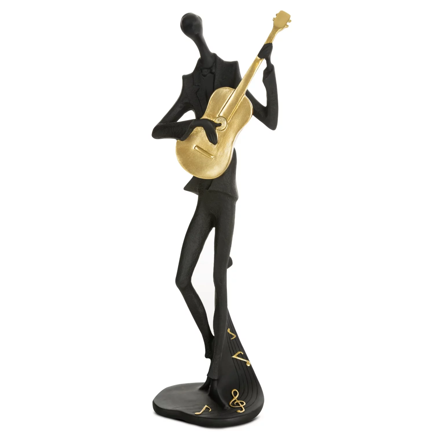 Figurka ceramiczna czarno-złota  w kształcie postaci trzymającej kontrabas 13x9x37 cm RICO