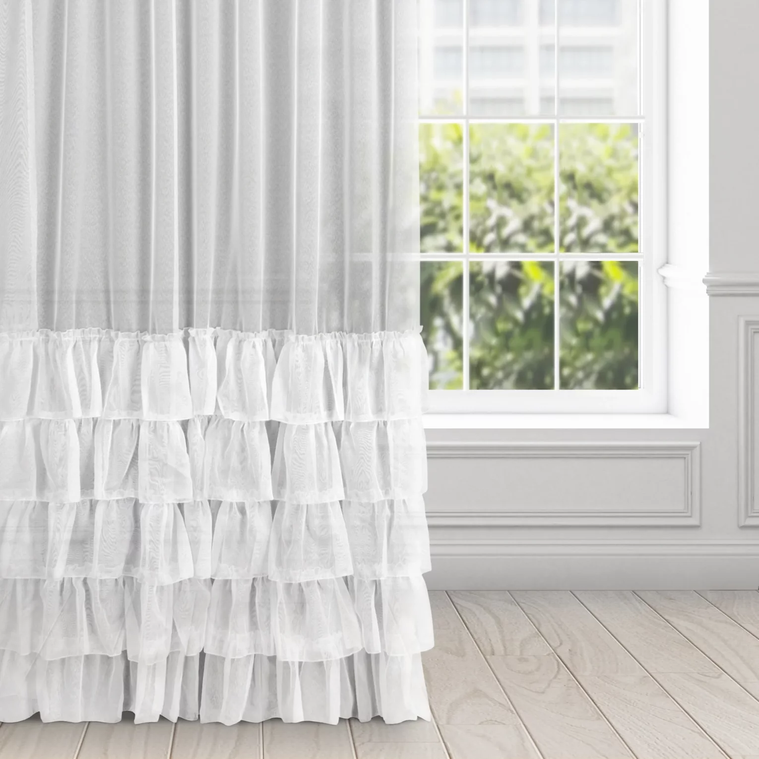 Firana biała z markizety z pięcioma falbanami 400x270 cm taśma CHARLOTTE 2