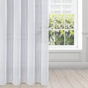 Firana biała z gładkiego mlecznego woalu wykończona szwem obciążającym VIOLET 400x180 cm przelotka