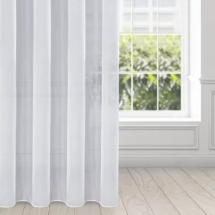 Firana biała z gładkiego mlecznego woalu wykończona szwem obciążającym VIOLET 200x200 cm fala 1:2