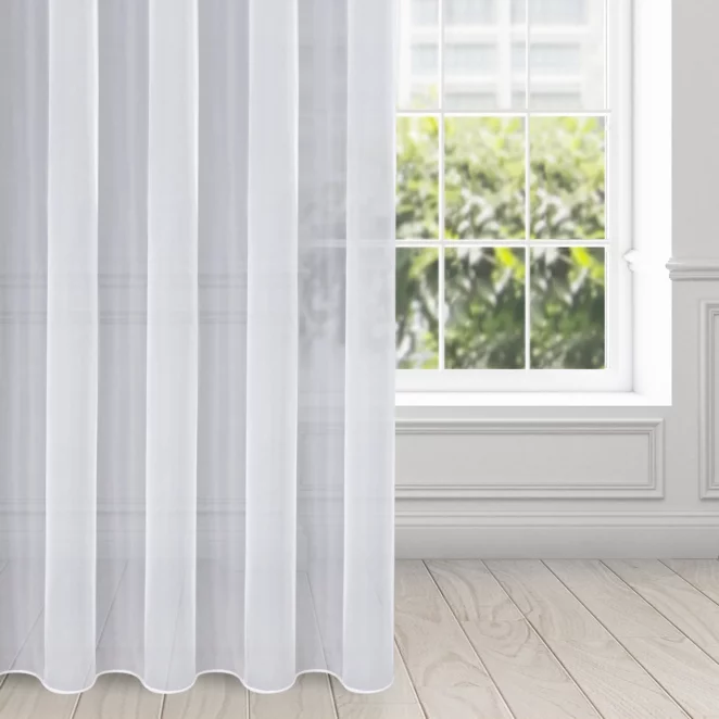 Firana biała z gładkiego mlecznego woalu wykończona szwem obciążającym VIOLET 300x280 cm flex 1:2