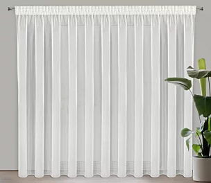 Firana kremowa z gładkiego mlecznego woalu wykończona szwem obciążającym VIOLET 400x180 cm taśma