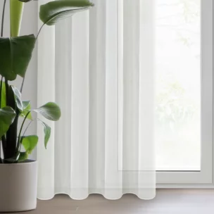Firana kremowa z gładkiego mlecznego woalu wykończona szwem obciążającym VIOLET 400x220 cm taśma