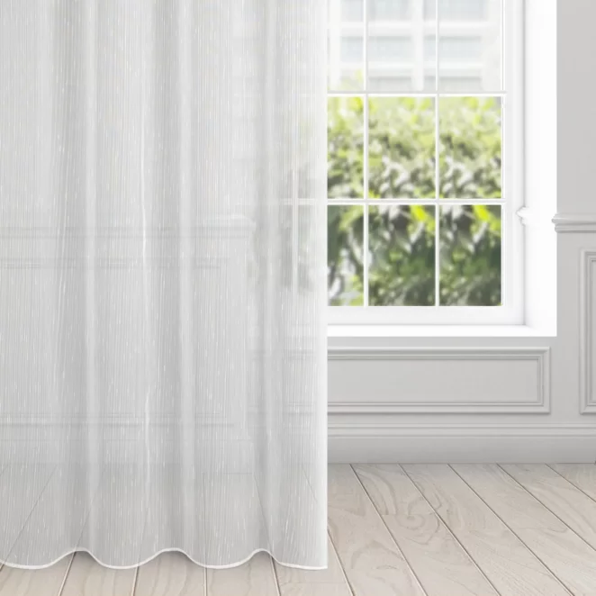 Firana biała z delikatnymi prążkami i efektem deszczyku 140x250 cm przelotka PILAR