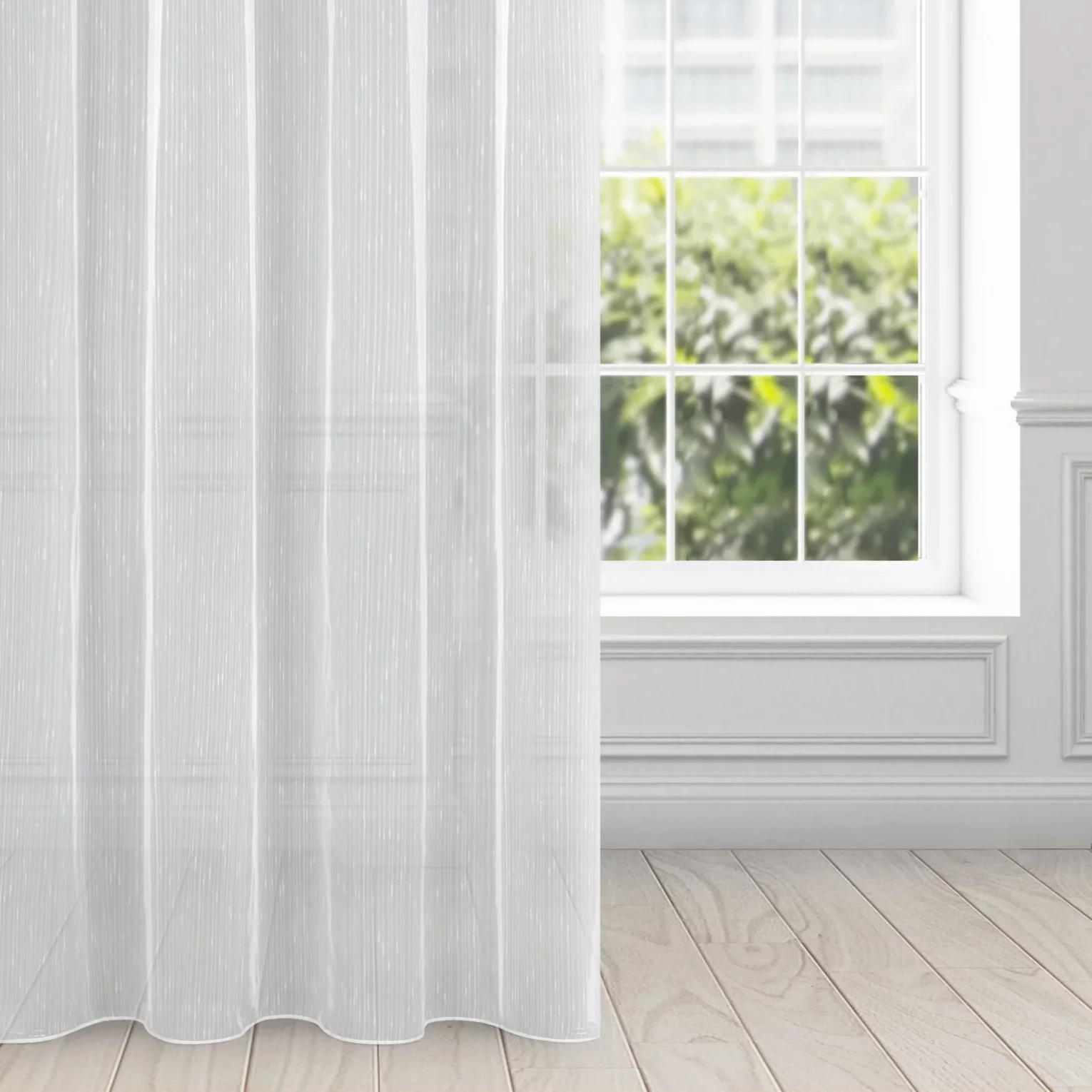 Firana biała z delikatnymi prążkami i efektem deszczyku 140x270 cm taśma PILAR