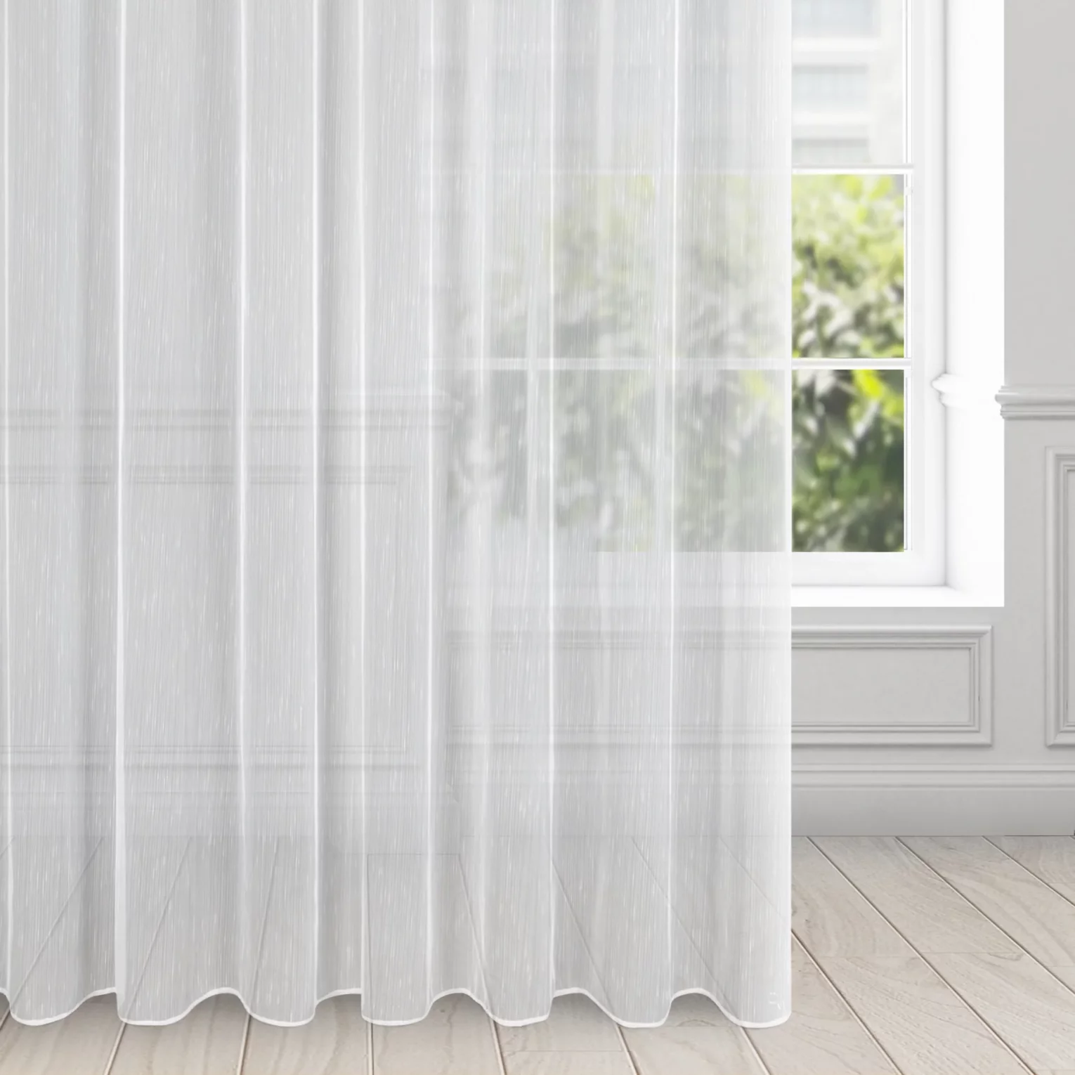 Firana biała z delikatnymi prążkami i efektem deszczyku 350x250 cm przelotka PILAR