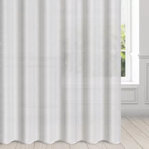 Firana biała z jasnozłotym nadrukiem drobnych kwadracików 300x250 cm przelotka SIBEL