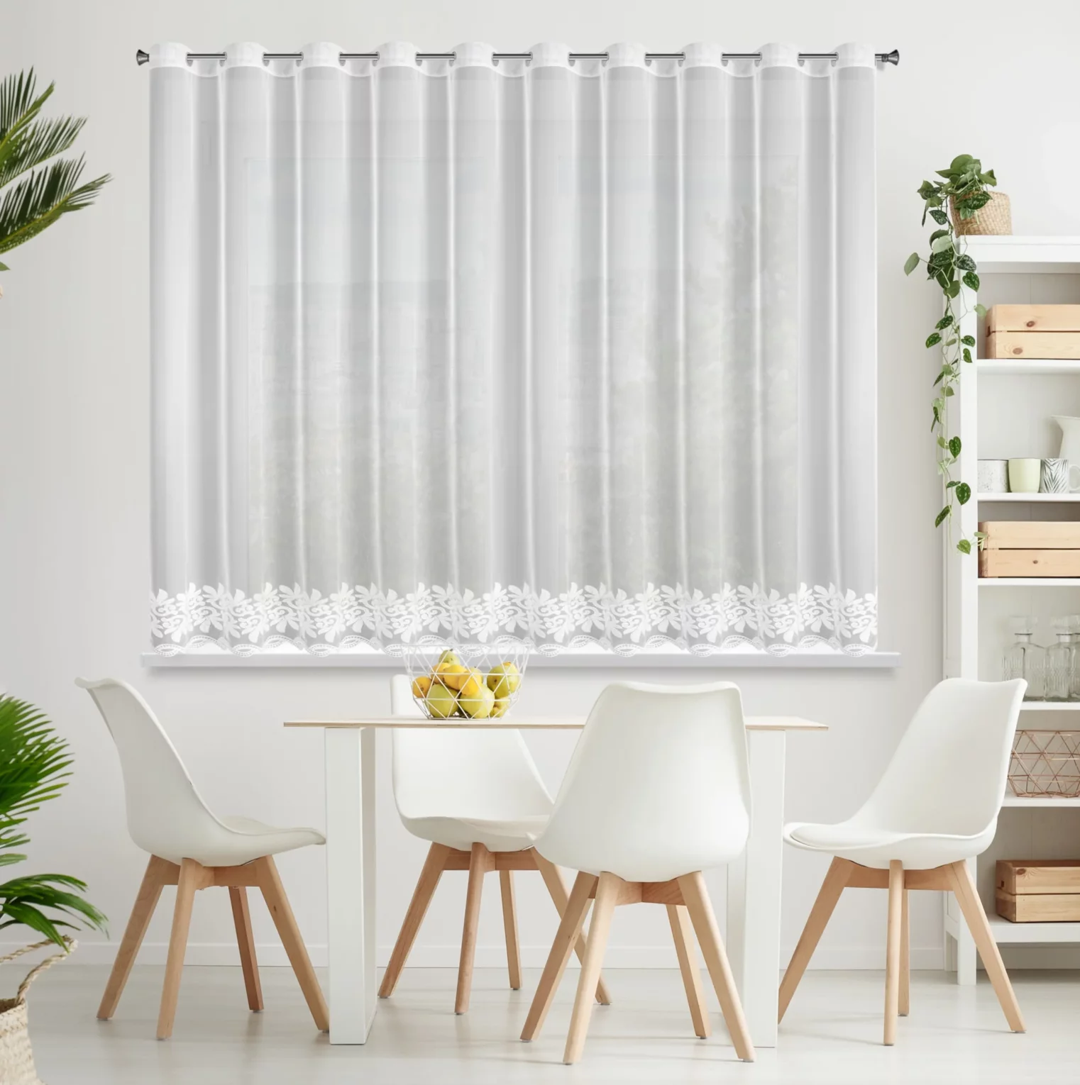 Firana biała z haftem z siateczki 350x150 cm przelotka TALIA