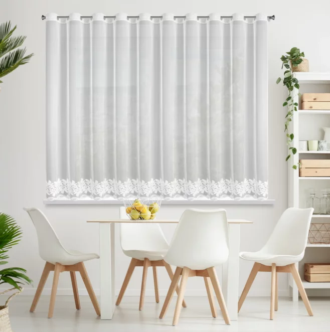 Firana biała z haftem z siateczki 350x150 cm przelotka TALIA