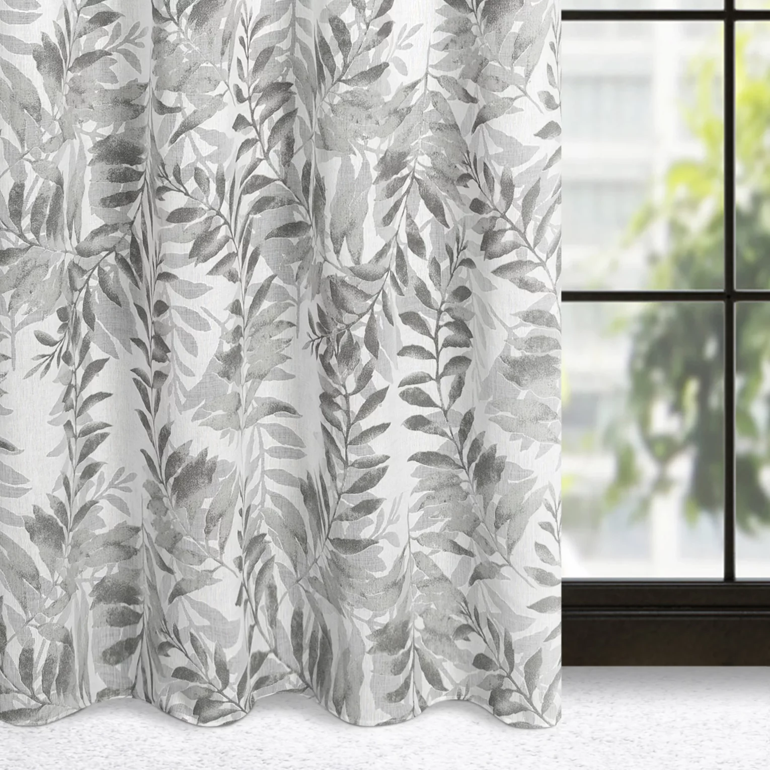 Zasłona naturalna w stalowe liście 140x250 cm przelotka - HARIET