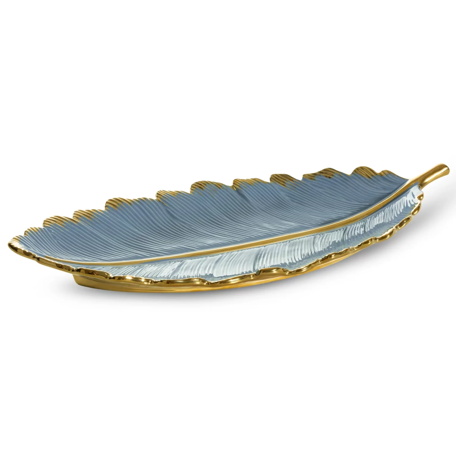 Patera ceramiczna dekoracyjna niebiesko-złota  w formie liścia 53x23x7 cm HIRAL