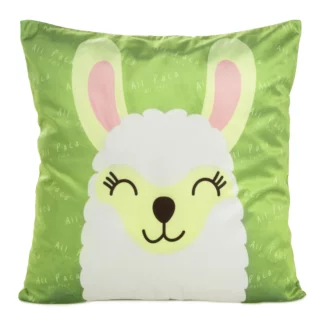 Poszewka na poduszkę 45x45 cm welwetowa, zielono biała z motywem lamy KIDS 2 DESIGN 91