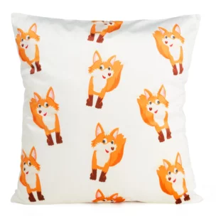 Poszewka na poduszkę 45x45 cm welwetowa, biało pomarańczowa z motywem lisów KIDS 9B DESIGN 91