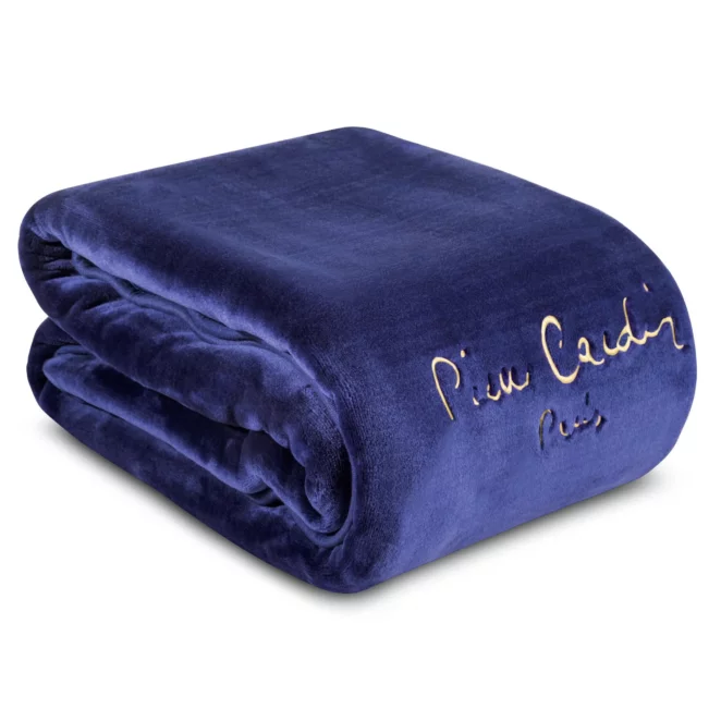 Koc 220x240 cm granatowy o wysokiej gramaturze z haftowanym logo CLARA Pierre Cardin