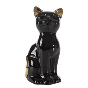 Figurka ceramiczna czarno-złota kot  11x9x20 cm