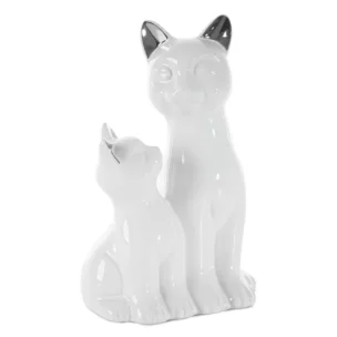 Figurka ceramiczna biało-srebrna kot  15x11x22 cm