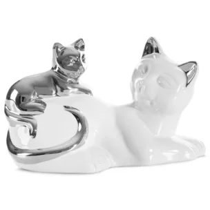 Figurka ceramiczna biało-srebrna kot  20x11x12 cm