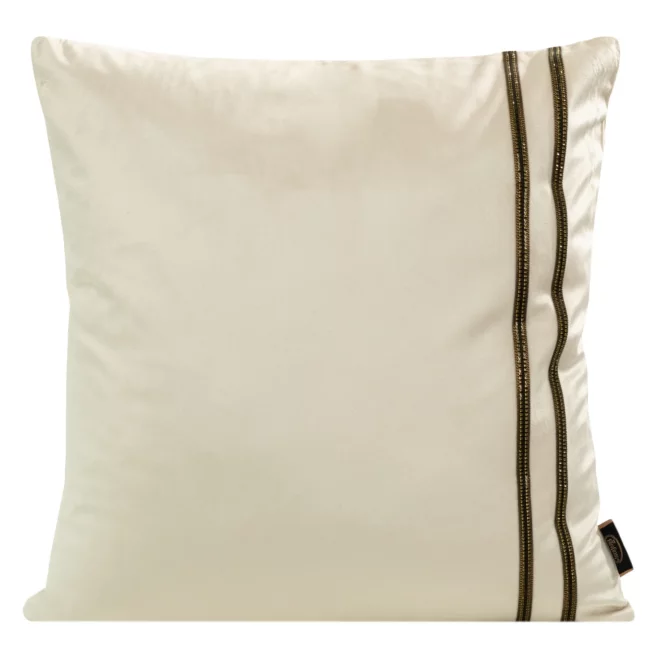 Poszewka na poduszkę 45x45 cm welwetowa, kremowa poszewka z naszywaną dekoracyjną pasmanterią VELVET 31 Eurofirany Premium