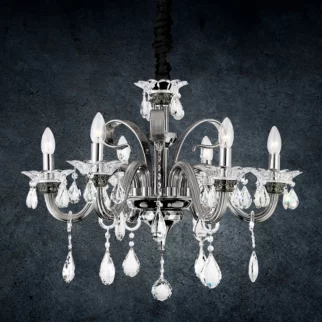 Lampa wisząca do salonu srebrna  sześcioramienny żyrandol z kryształami 70 x 52 cm GLITTER
