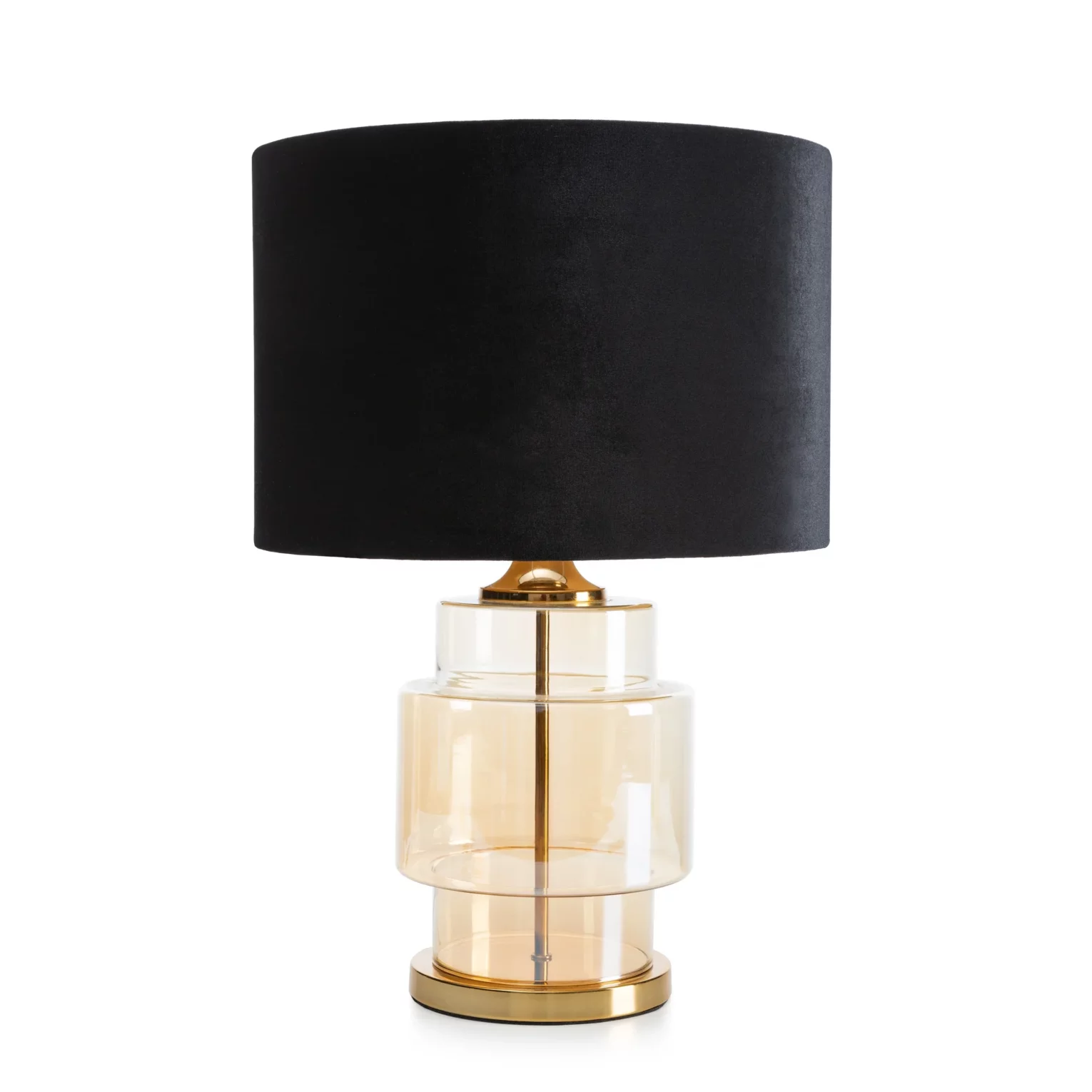 Lampa stołowa nocna czarno, jasnozłota z transparentnego szkła z błyszczącym welwetowym abażurem 28 x 57 cm IAN