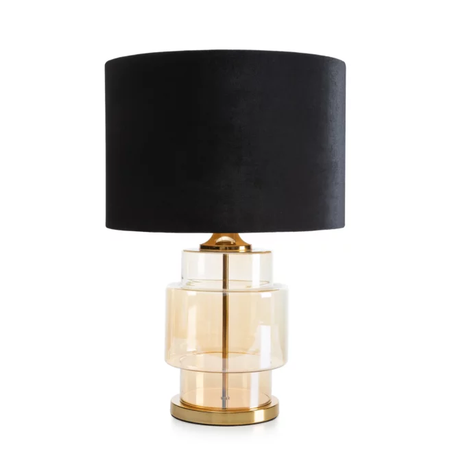 Lampa stołowa nocna czarno, jasnozłota z transparentnego szkła z błyszczącym welwetowym abażurem 28 x 57 cm IAN