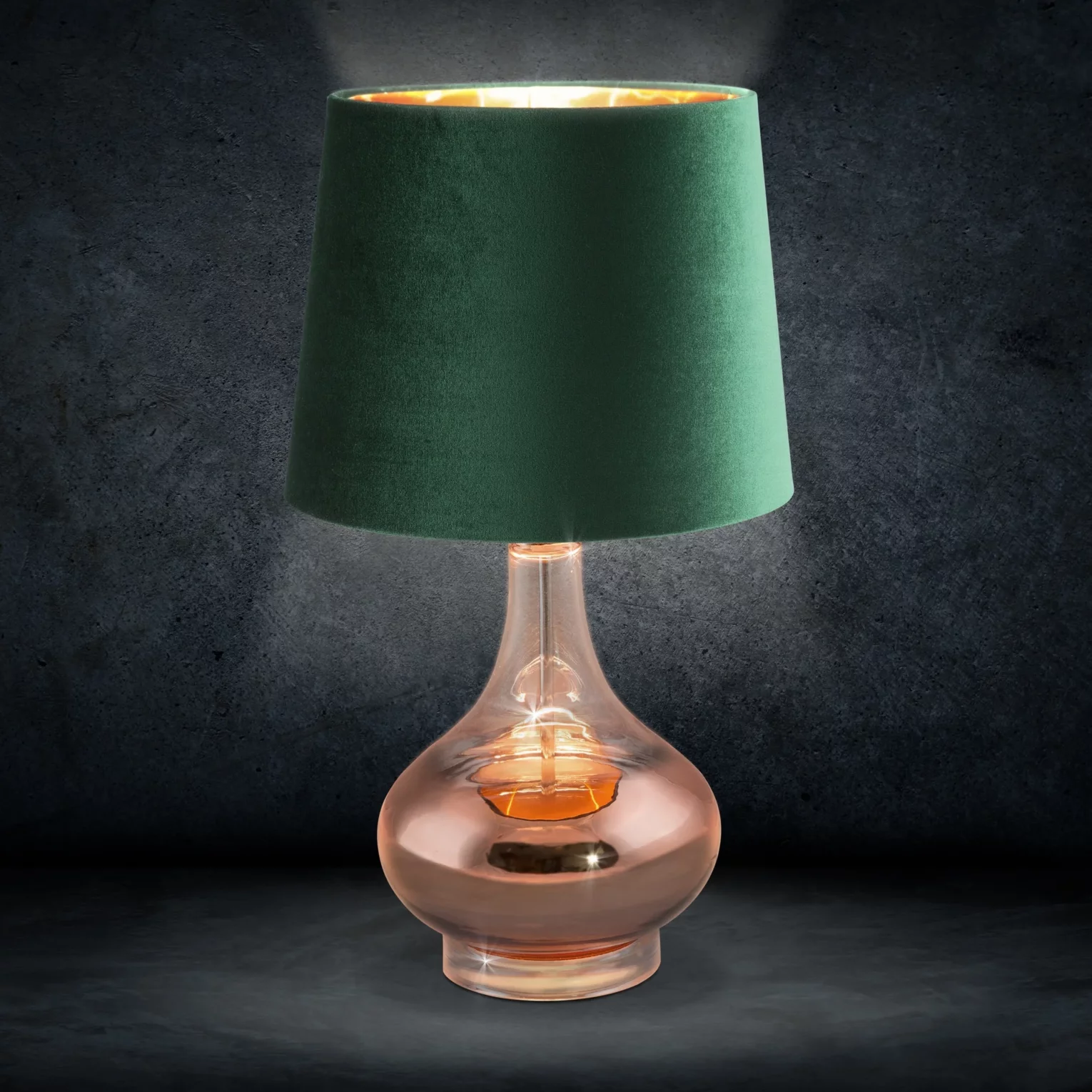 Lampa stołowa NATHALIE na szklanej podstawie z efektem ombre z welwetowym abażurem