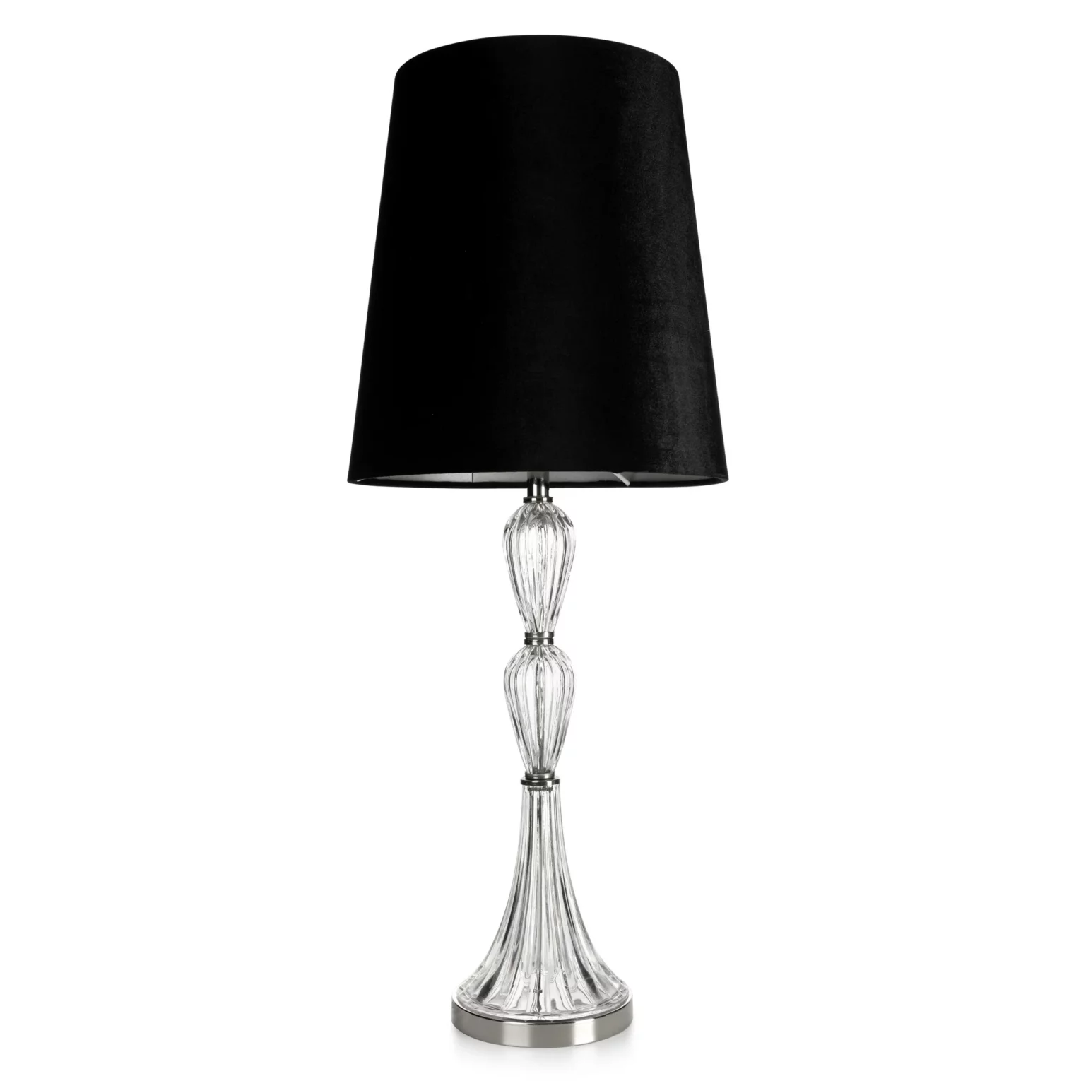 Lampa stołowa do salonu czarna z kryształową podstawą i matowym abażurem 25 x 82 cm ROBI