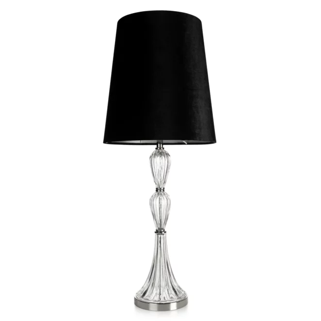Lampa stołowa do salonu czarna z kryształową podstawą i matowym abażurem 25 x 82 cm ROBI