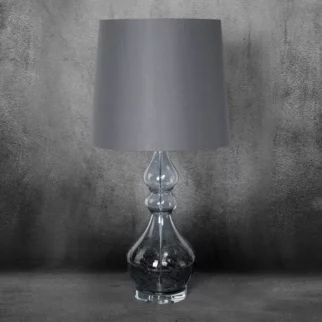 Lampa stołowa do pokoju stalowa na podstawie ze szkła z abażurem z matowej tkaniny 32 x 76 cm TIANA