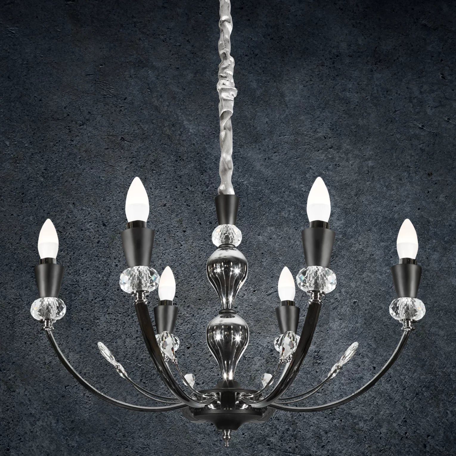 Lampa sześcioramienna MELBA z kryształami