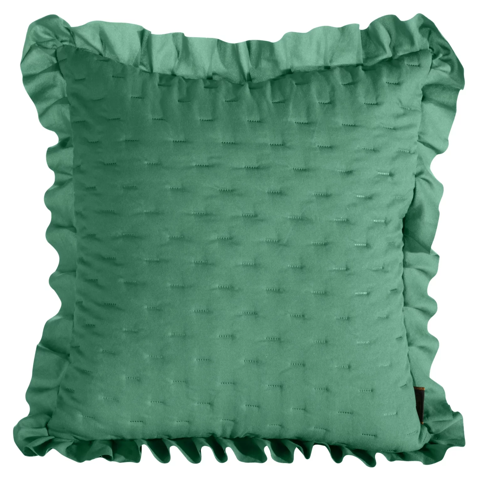Poszewka na poduszkę 45x45 cm zielona z falbaną z matowej tkaniny pikowana w drobny wzorek techniką hot press