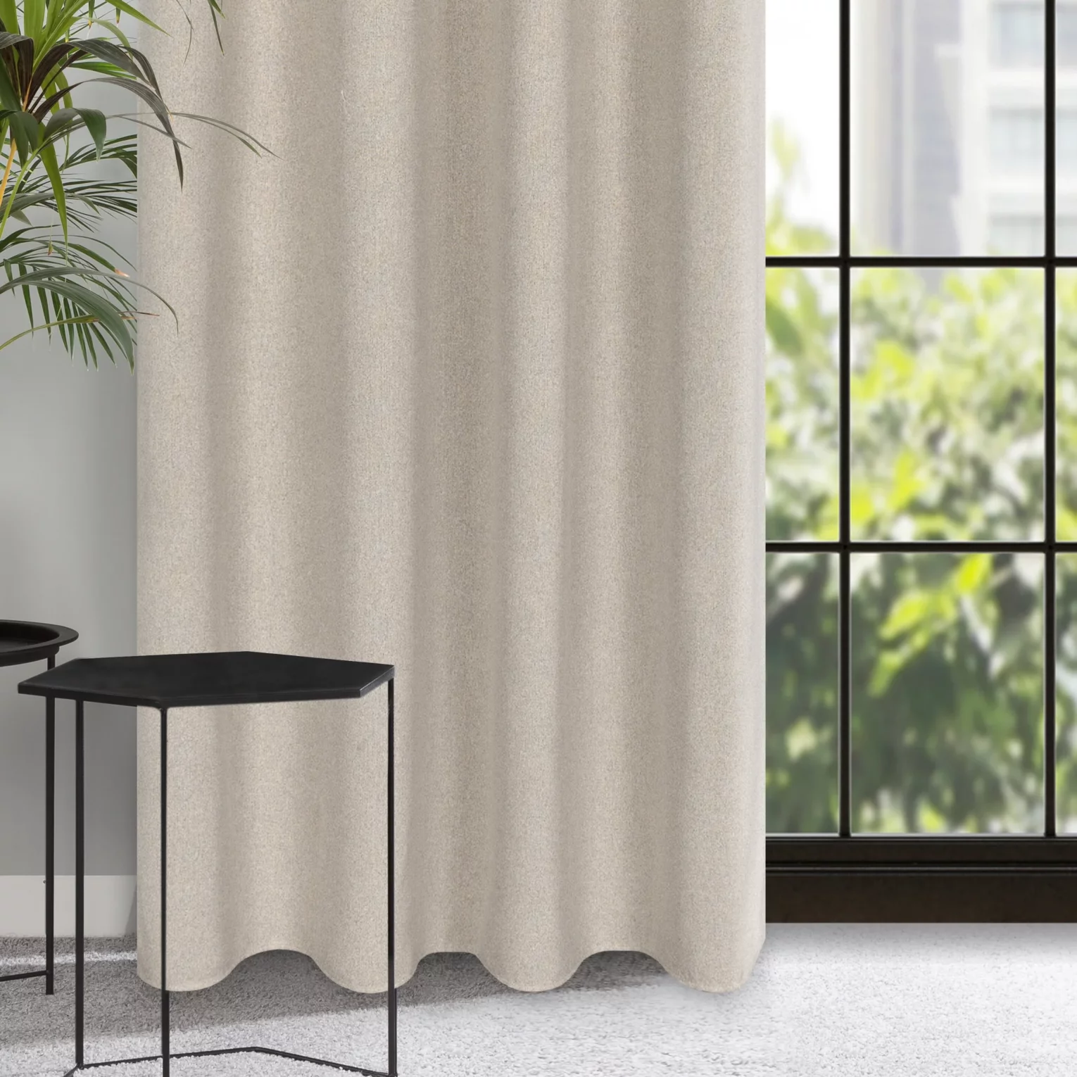 Zasłona beżowa o luźnym splocie w stylu cottage core 140x250 cm przelotka - LIDIA