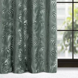 Zasłona welwetowa oliwkowa z trójwymiarowym wzorem liści 140x250 cm przelotka - LIVIA