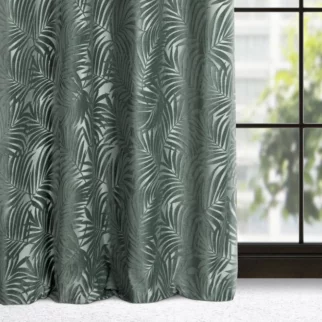 Zasłona welwetowa oliwkowa z trójwymiarowym wzorem liści 140x250 cm przelotka - LIVIA