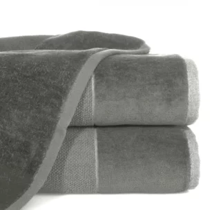 Ręcznik kąpielowy 50x90 cm bawełniany kolor stalowy z bordiurą z weluru 500 g/m2 LUCY