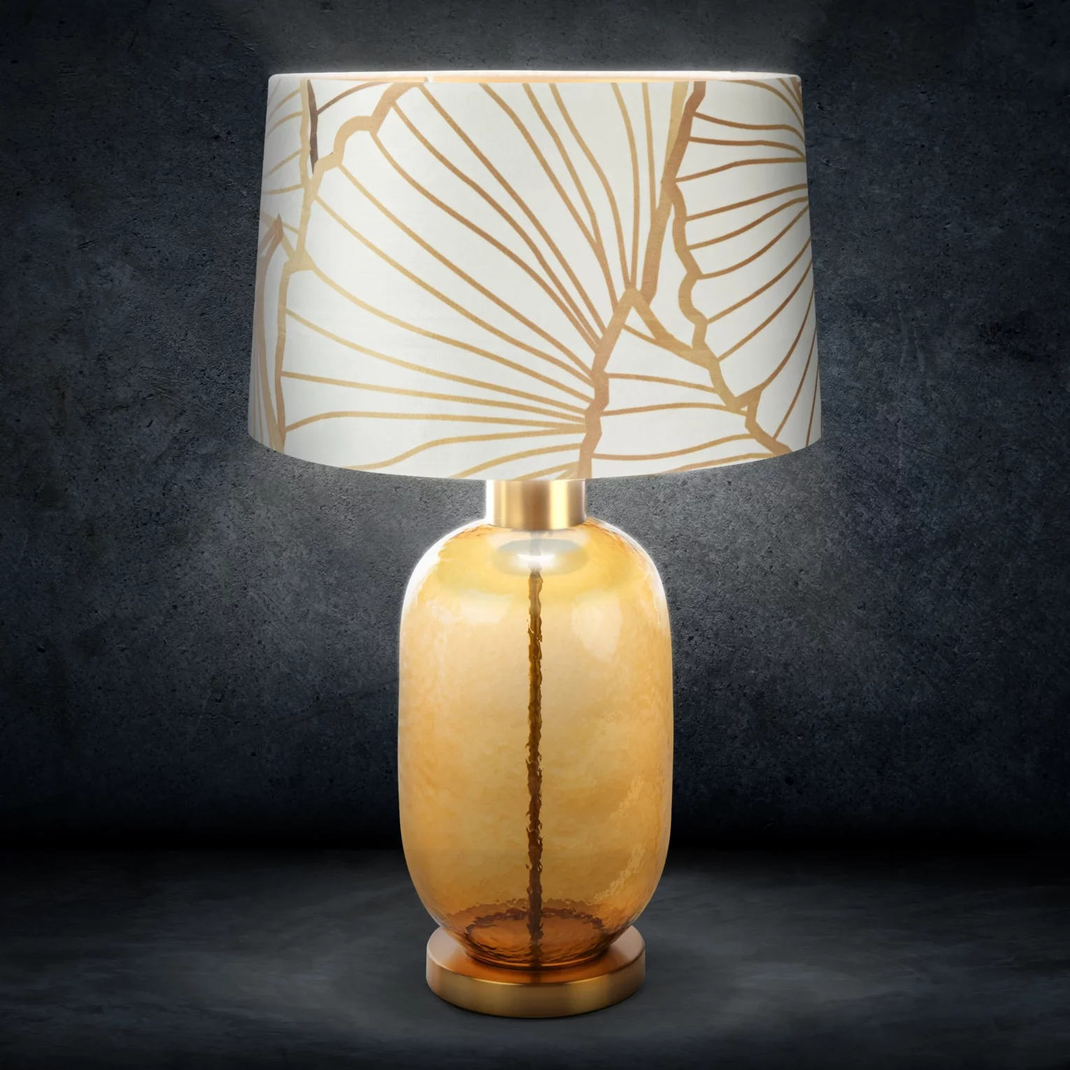 LIMITED COLLECTION Lampa stołowa LUNA 3 z podstawą łączącą szkło i metal oraz welwetowym abażurem BLASK BIELI