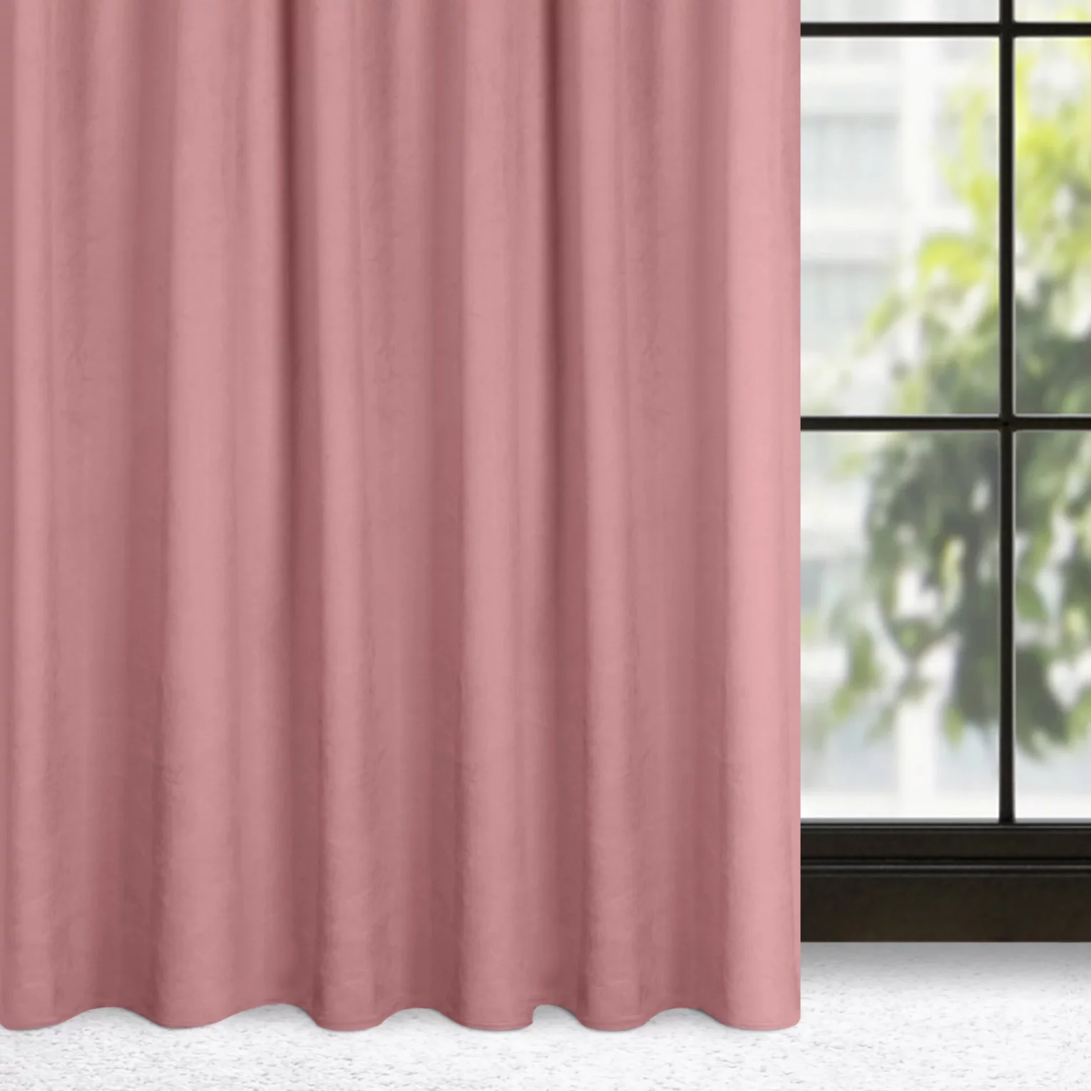 Zasłona różowa z gładkiego i miękkiego welwetu 140x300 cm taśma imitująca flex - MADLEN