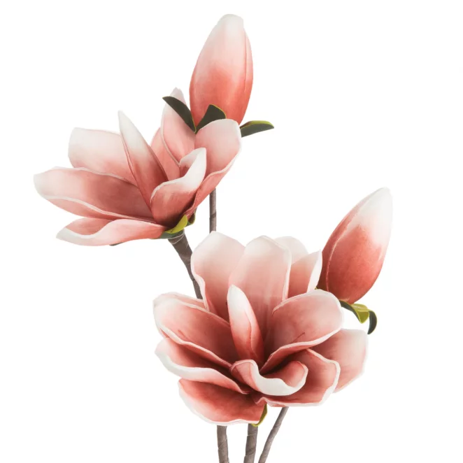 Kwiat sztuczny magnolii ciemnoróżowo, biały z plastycznej pianki foamiran 59 cm