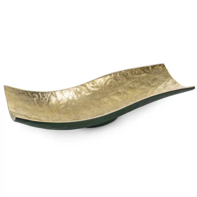 Patera metalowa złoto-ciemnozielona o falujących brzegach  39x16x9 cm  PEDRO