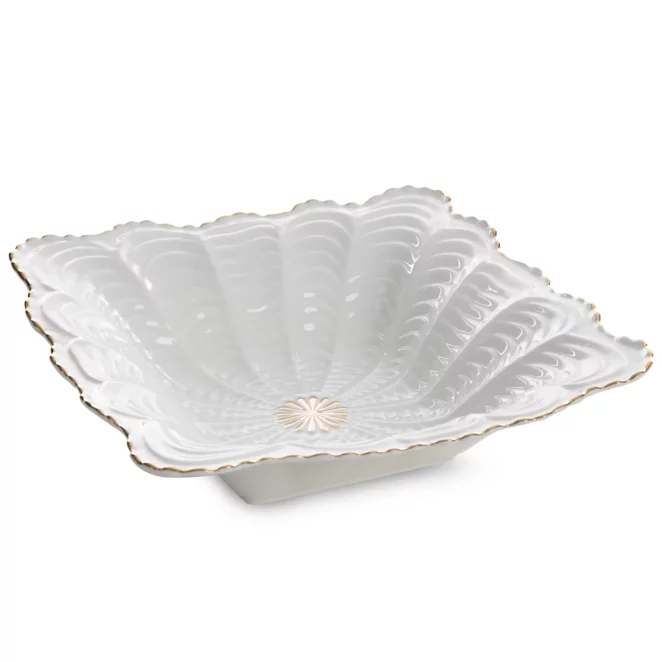 Misa ceramiczna dekoracyjna kremowo-złota  zdobiona wypukłym wzorem i złotymi akcentami 27x27x7 cm GAIA