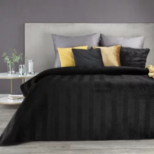 Narzuta welwetowa czarna 170x210 cm pikowana w jodełkę metodą hot press SOFIA Eurofirany Premium