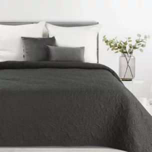 Narzuta z tkaniny imitującej len grafitowa 200x220 cm na łóżko pikowana metodą hot press LENA 4 Eurofirany Premium
