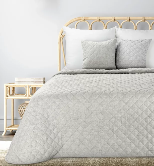 Narzuta o strukturze lnu beżowa 170x210 cm pikowana metodą hot press LEN 1 Eurofirany Premium